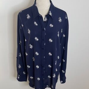 Joe Fresh Dark Blue Blouse with Light Floral Design